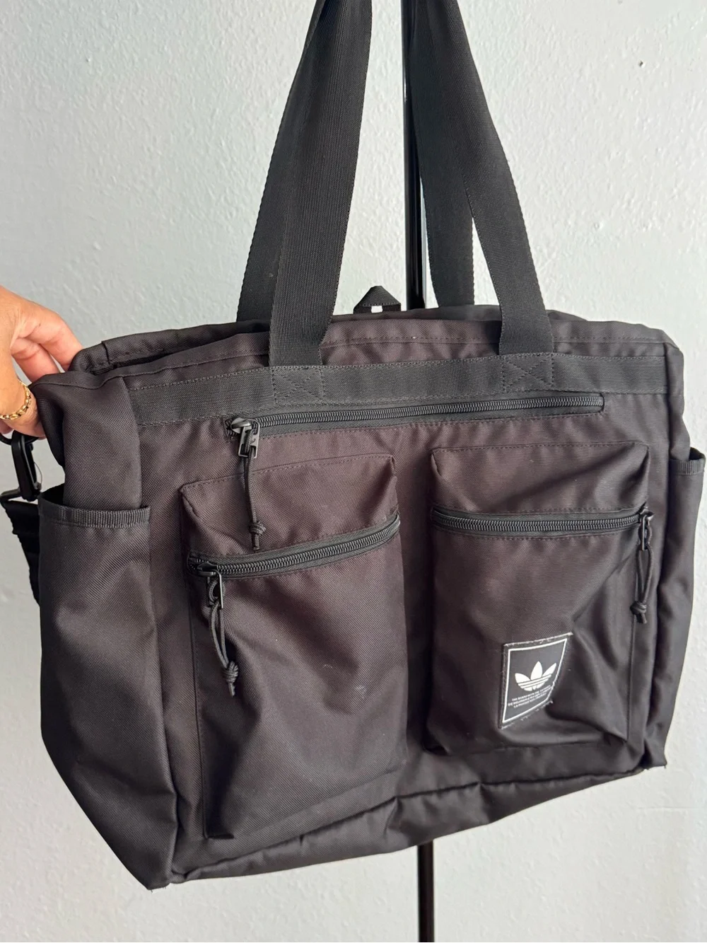 adidas Black Men's Messenger Tote with Front Zip Pockets